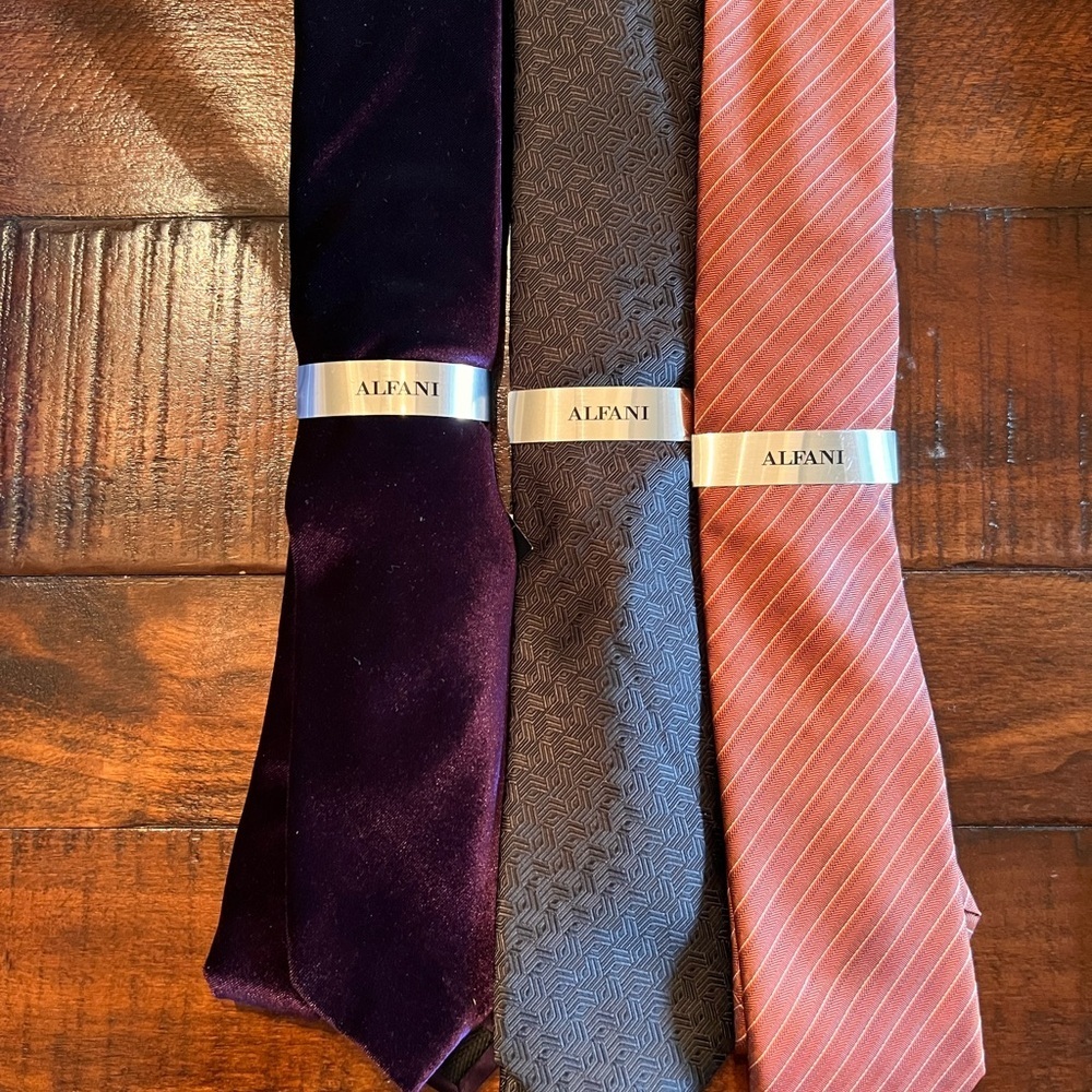 Alfani Men's Tie Trio - Dark Purple, Charcoal, Rust